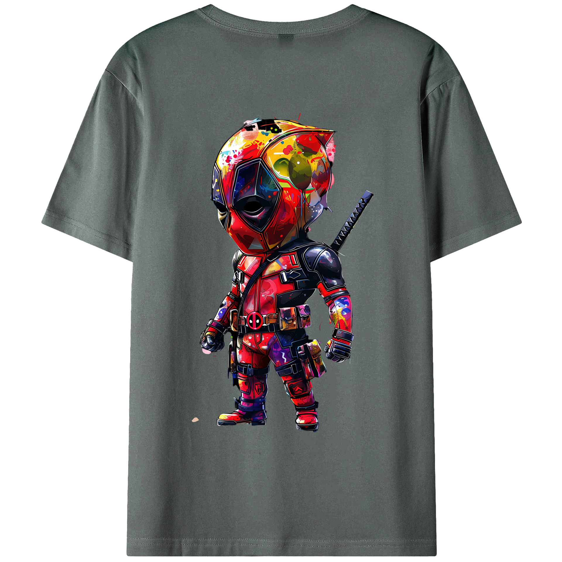 （画像用） Deadpool デッドプール 綿100％ メンズ半袖Tシャツ（バックプリント） 通気性